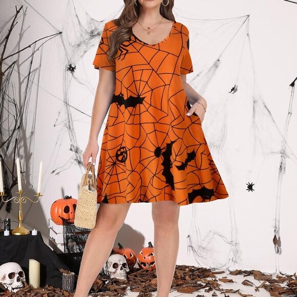 Women's Plus Size T Shirt Dress Casual Summer Short Sleeve V Neck Pockets - Picture 5 of 6